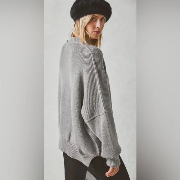 Free People Easy Street Tunic Oversized Sweater Pullover Heather Grey XL - Picture 3 of 10